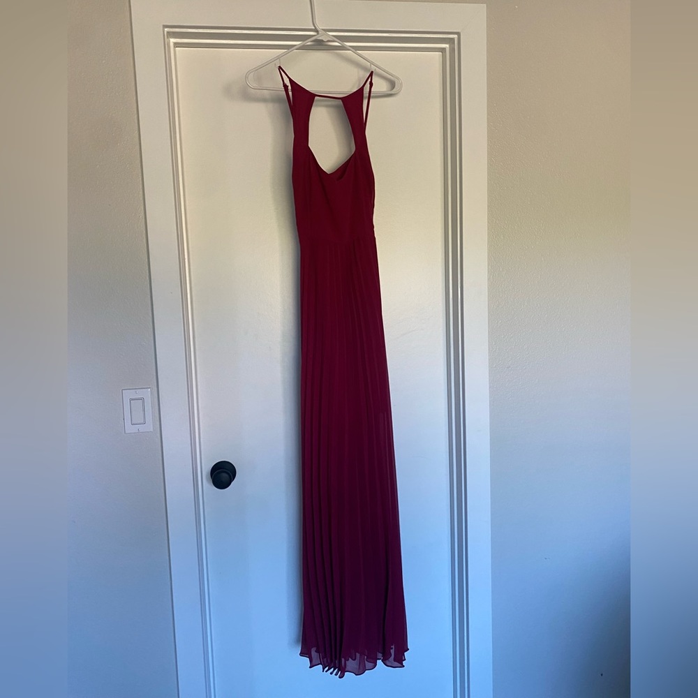 BCBGeneration Burgundy Chiffon Pleated Maxi Gown